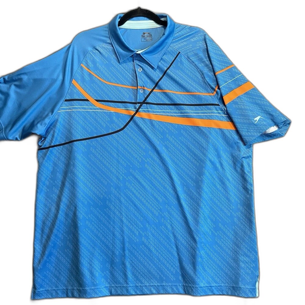 Slazenger Polo Shirt Mens 2XL Blue Performance Golf Stretch Moisture Wicking